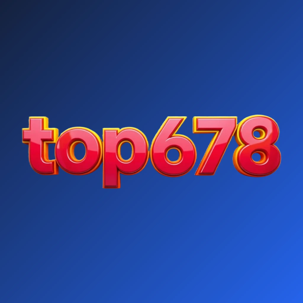 Vibrant horizontal rectangular wordmark logo for top678 with bold heavy typography in bright red, yellow, and orange colors, featuring a glossy 3D effect and energetic modern branding on a transparent background